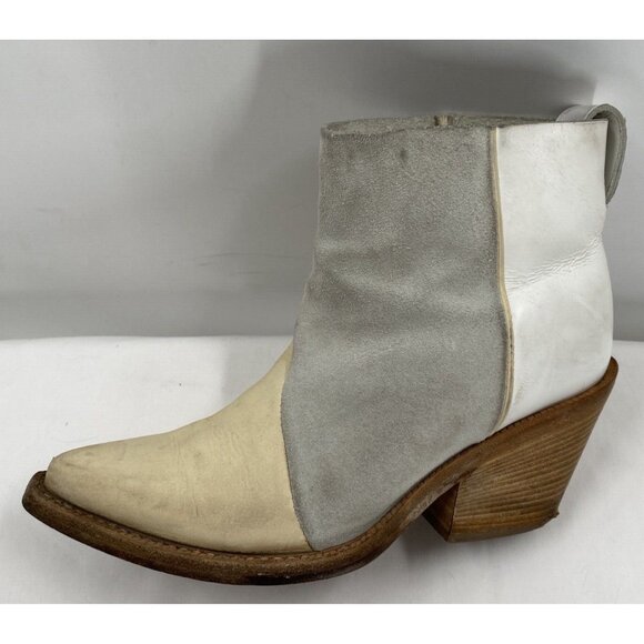 ACNE Studios Donna Brown Colorblock Leather Suede Western Ankle Boots Sz 37 - Picture 10 of 11